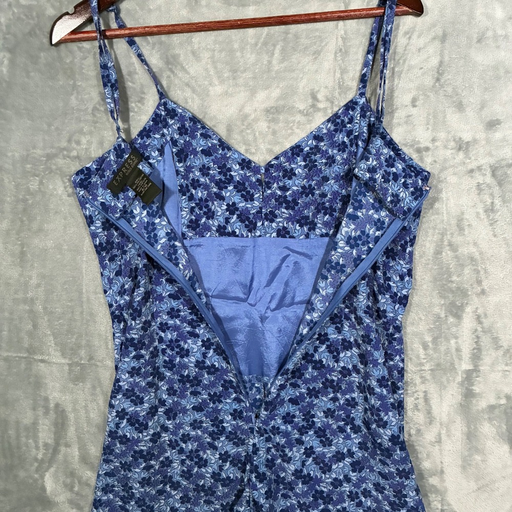 VTG Express Blue Floral Print Spaghetti Strap Romper Women's Size 9/10 - Picture 5 of 9